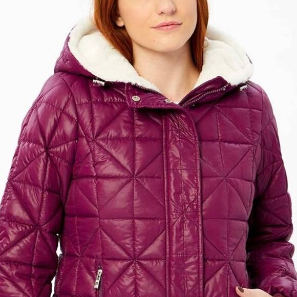 Steve Madden Women's Plum Fleece-Trim Puffer Quilted Coat, Medium New - Picture 5 of 10